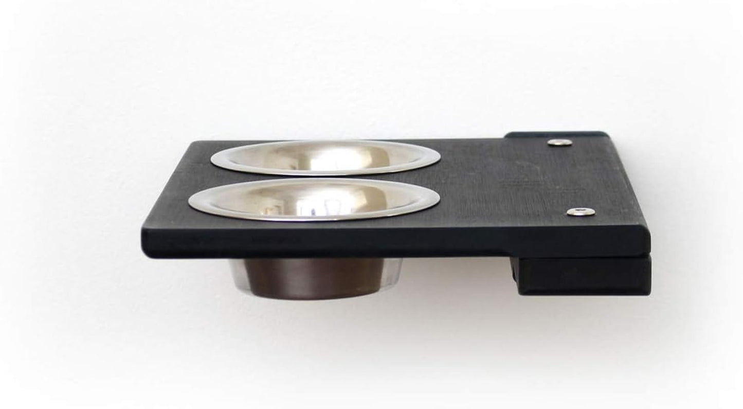 Cat Feeder Wall-Mounted Elevated Feeding Shelf, 8.5 X 11 X 3 Inches, Onyx Bamboo - (Pack of 1)